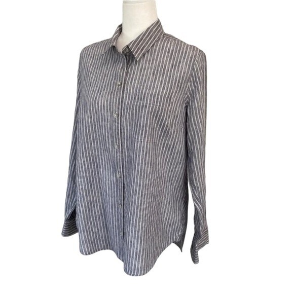 Lucky Brand Striped Button Up Tunic Shirt Long Sleeve Cotton Chest Pocket - Picture 4 of 16